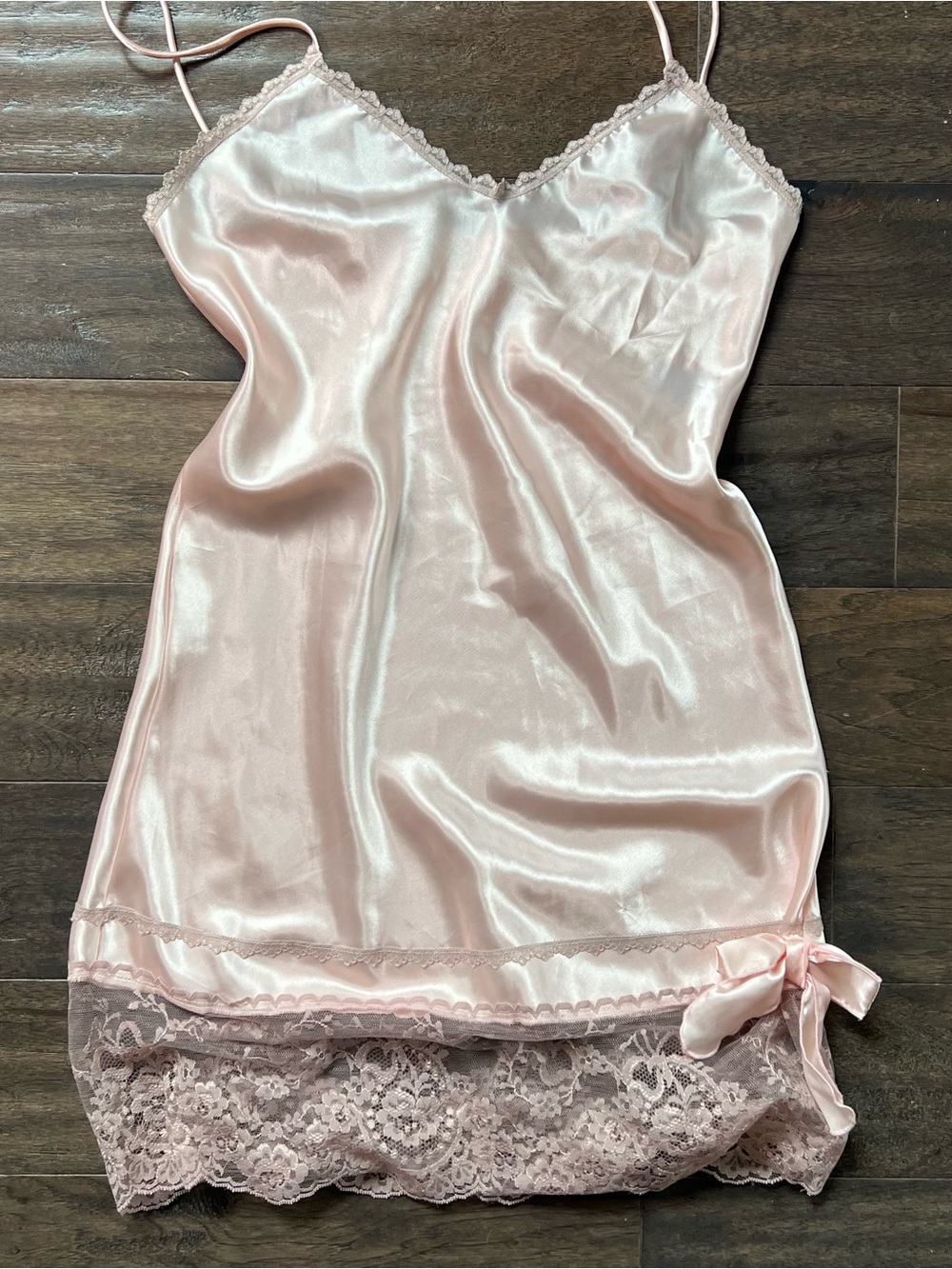 Vintage Satin Lace Trim Slip Dress - Light Pink